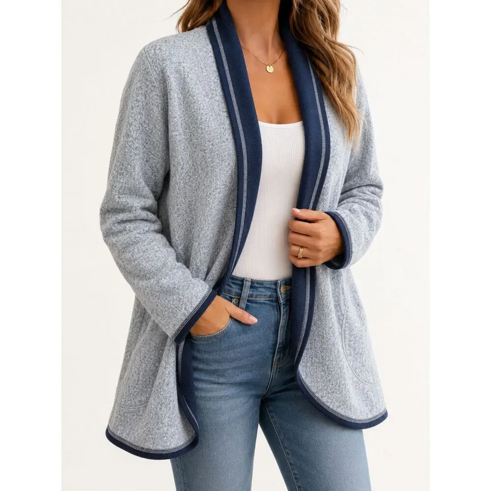 Cuddl Duds Reversible Open Front Cardigan Jacket Gray Navy Cozy Size Large